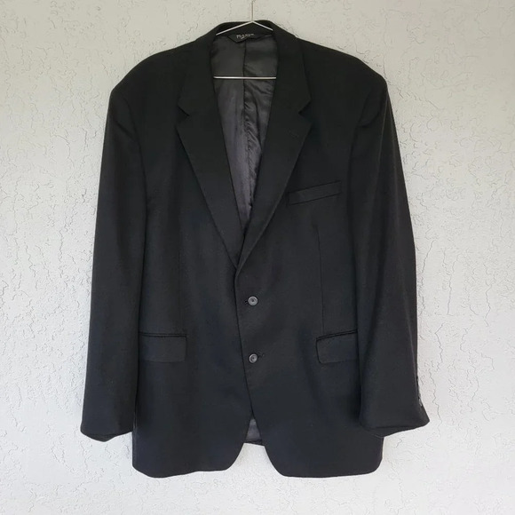 JoS. A. Bank Cashmere Modern Fit Blazer Coat Double Button Black Mens 48L - Picture 1 of 13
